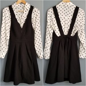 Mango black scalloped overall skirt dress